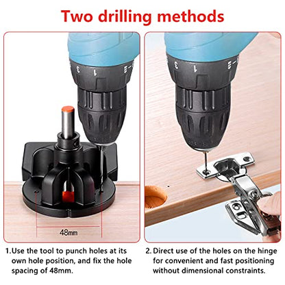 Concealed Positioning Hinge Hole Punch, 35mm Door Hinge Jig With 2 Retaining Clips, High Precision Aluminum Alloy DIY Cabinet Hardware, Adjustable Quick Punch