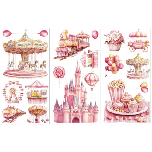 Peacoblue Amusement Park Rub On Transfers for Furniture Craft 6"x12" - style: Fantasy Amusement Park