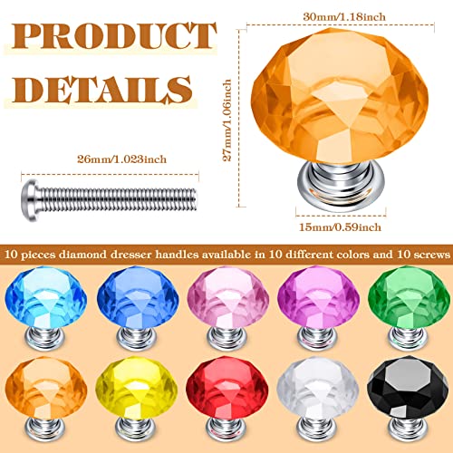10 Pcs Colorful Crystal Knobs for Cabinets and Drawers, Classic Style