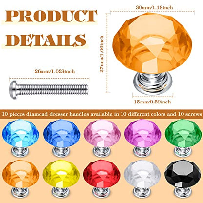 10 Pcs Colorful Crystal Knobs for Cabinets and Drawers, Classic Style