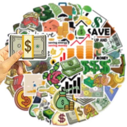 Money Wealth Stickers |50Pcs Dollar Treasure Waterproof Vinyl Decals - color: Money Wealth