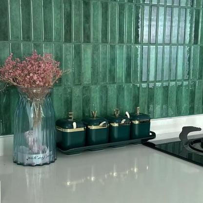 Alwayspon 10 Sheets 3D Peel and Stick PVC Backsplash Tiles, 10"x10" Self-Adhesive Wall Tile Stickers Stick on Subway Tiles for Kitchen Bathroom, Dark Green - color: T80561