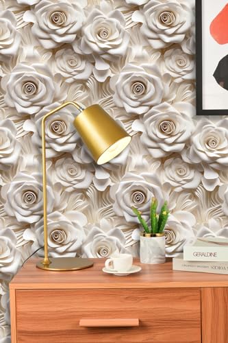 Peel and Stick Wallpaper Beige Rose Floral Feature - color: Cream&Light Brown, size: 17.7" x 393.7"