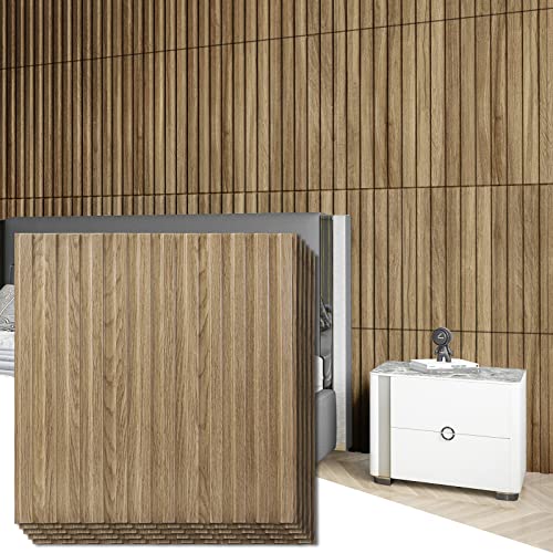 Art3d 3D Fluted Textured Slat Wall Panels, 19.7 x 19.7 in, 12-Pack, Walnut - color: Square - Walnut, size: 19.7 x 19.7in.