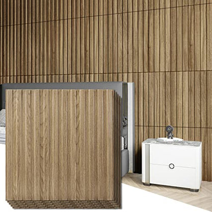 Art3d 3D Fluted Textured Slat Wall Panels, 19.7 x 19.7 in, 12-Pack, Walnut - color: Square - Walnut, size: 19.7 x 19.7in.