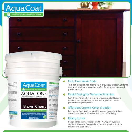 Aqua Coat Aqua Tone Water-Based Wood Stain (5-Gallon, Brown Cherry) - color: Brown Cherry, size: 5 Gallon