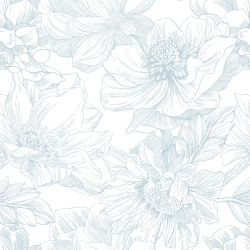 Ismoon Large Floral Peel and Stick Wallpaper Boho White and Blue Contact Paper 17.3inx32.7ft Modern Wall Paper Removable Self Adhesive Vinyl Wallpaper for Bedroom Cabinet Waterproof Mural Wall Decor - color: Blue, size: 17.3" x 393"