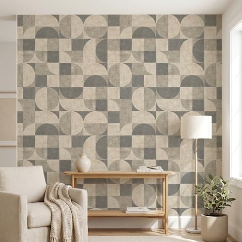 Chunlei Peel and Stick Wallpaper, Grey Beige Mid-Century Geometric Pattern, 236in x 17.7in, Waterproof Vinyl, Removable Reusable, Eco-Friendly, for Bedroom Living Room Rental Apartment - color: Beige04, size: 17.7" x 236.2"