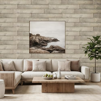 Real Wood Wall Planks-5" White Shiplap Panel Peel and Stick 10Pack 12.5SqFt - color: Low-key rustic style