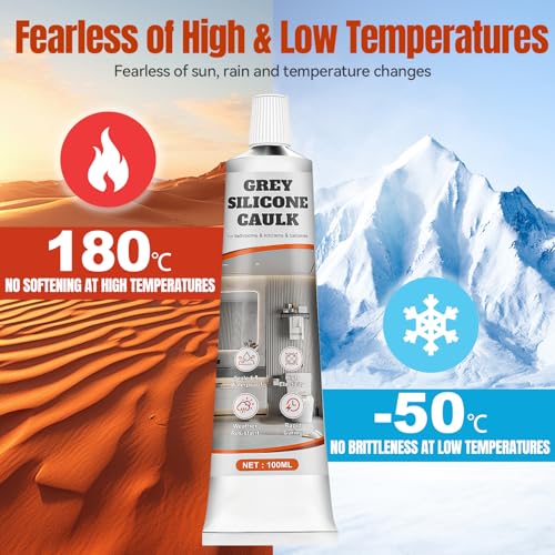 Gray Silicone Caulk, Flexible & Waterproof Caulking, Easy Squeeze - color: Gray