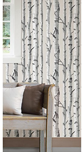 NuWallpaper Birch Tree Peel and Stick Wallpaper, Removable Wallpaper, 20.5 in x 18 ft - color: Taupe