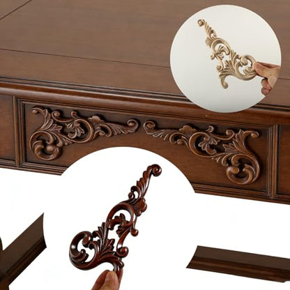Wooden Carved Onlays Appliques, Unpainted DIY Wood Carving Decals Furniture Trim for Cabinet Door Bed Cupboard Wall Decor (15.74") - size: 40x7.5m/15.74"x2.95"