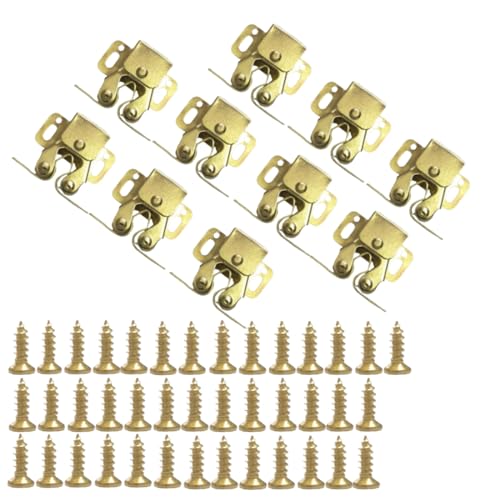 Latch Double Roller Catch Ball Catch Cabinet Latches with Spear Strike for Cupboard Closet Door, 10 Pcs （Golden）
