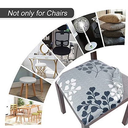 SearchI Seat Covers for Dining Room Chairs Stretch Printed Chair Seat Covers Set of 4, Removable Washable Upholstered Chair Seat Protector Cushion Slipcovers for Kitchen, Office(Leaves Pattern) - color: Leaves Pattern