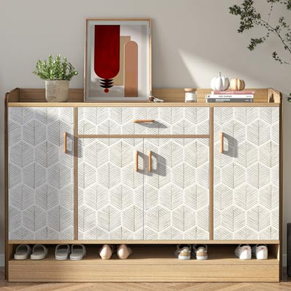 MelunMer Geometric Peel and Stick Wallpaper Boho Beige White 17.3''×591'' - color: Beige, size: 591"×17.3" (70.95 sq.ft)