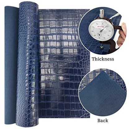 12" x 53" Glossy Embossed Crocodile Texture Faux Leather Roll Synthetic Leather Crafts Fabric for Wallets Keychains Handbags Making Sewing Crafts Material (Dark Blue) - color: Dark Blue