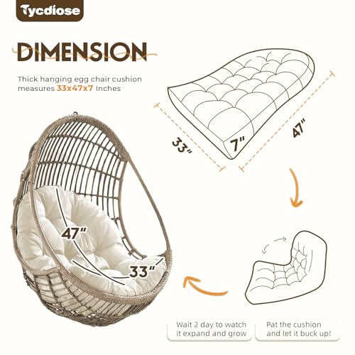 Egg Chair Cushion Replacement, Waterproof Outdoor Hanging Egg Chair Cushion Hammock Swing Chairs Cushions Pads, U-Shaped Thickened Cushions for Hanging Eggs Chairs, 47x33x7 Inches (Cream) - color: Cream