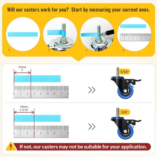 HOLKIE Stem Caster Wheels 2 inch Total Locking Casters Set of 4, Threaded Stem 5/16" -18 x 1 (Diameter 5/16", Length 1") Swivel Heavy Duty Castors Blue Wheel - size: 2 Inch-Blue-With Brake (5/16" -18 x 1")