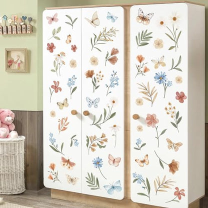 decalmile Boho Daisy Flower Floral Butterflies Wall Decals Stickers - color: Flower