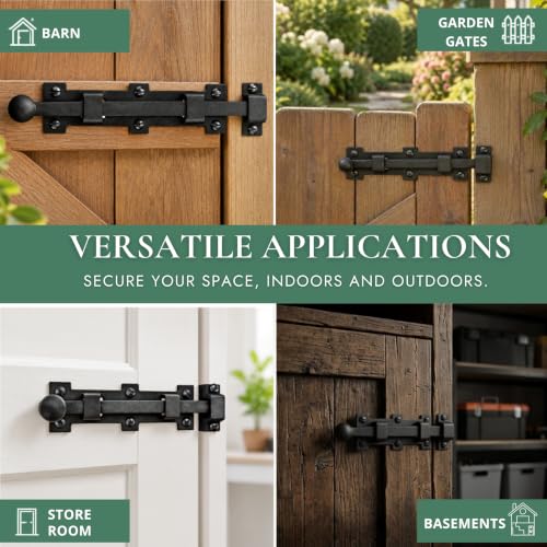 Renovators Supply Manufacturing Slide Bolt Latch 8 3/4 in. Black Wrought Iron Ball Tip Style Slide Bolt with Mounting Hardware - size: Pack of 1, style: 8.75 inch