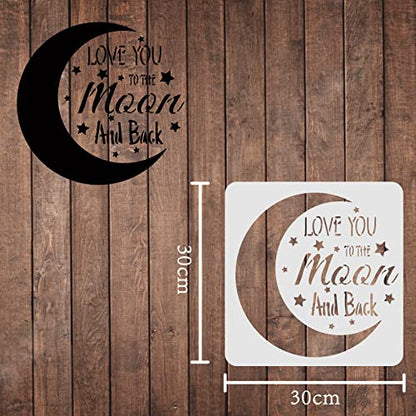 FINGERINSPIRE Moon Stencil 11.8x11.8inch Plastic Moon Drawing Painting Stencils Square Reusable Stencils for Painting on Wood, Floor, Wall and Tile - color: Love You to The Moon and Back