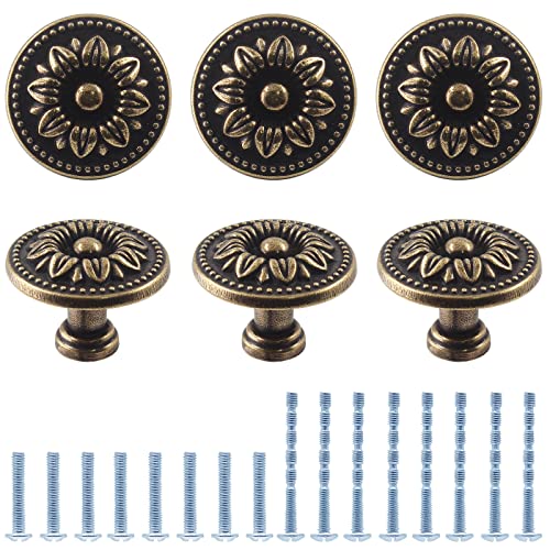 Waziaqoc 6PCS Antique Flower Drawer Knobs Vintage Bronze - size: Knob - Single Hole