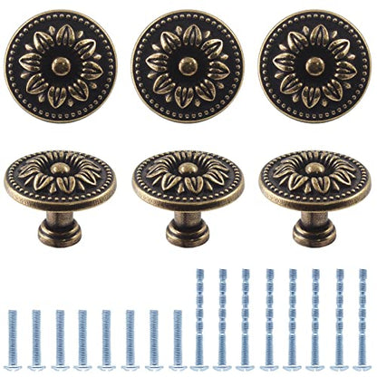 Waziaqoc 6PCS Antique Flower Drawer Knobs Vintage Bronze - size: Knob - Single Hole