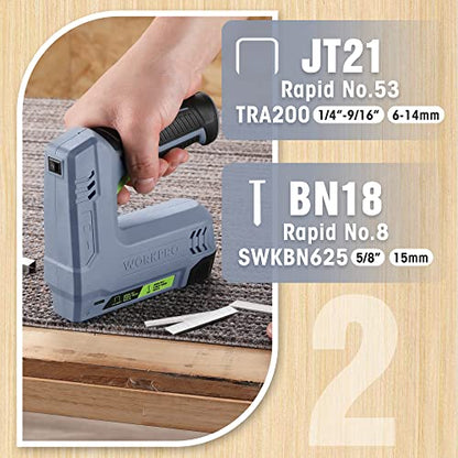 WORKPRO Electric Staple Gun, 2-in-1 Brad Nailer Electric with 2000PCS Staples Nails & USB Charger, 3.6V Staple Gun for Upholstering, Crafts, Carpentry, DIY, Grey - color: Gray