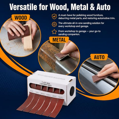 Wet Dry Emery Cloth Sandpaper 1"x19.7ft 6 Rolls with Dispenser, 80-600 Grit