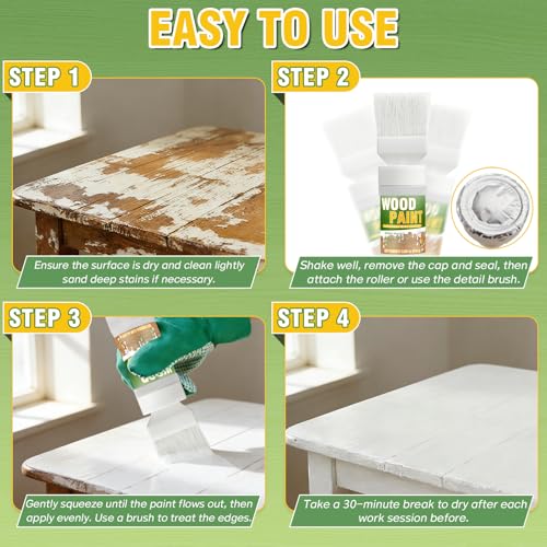 White Paint for Wood, 6.35 oz White Touch Up Paint – All-in-One Water-Based Repair for Furniture, Cabinets, Doors, Trim & Metal