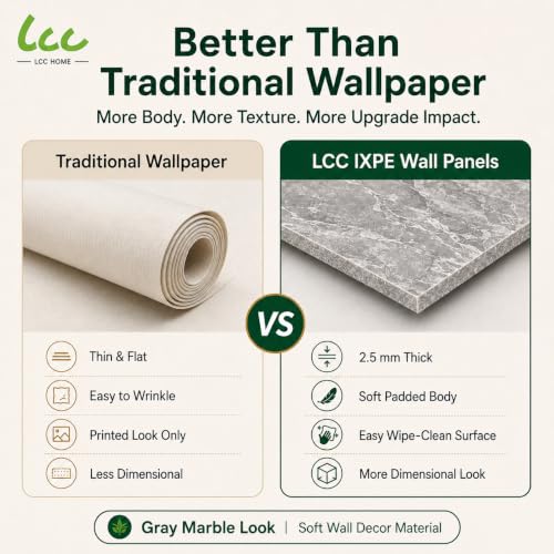 LCC Peel and Stick Wall Panels, Marble Look Backsplash Panels, Lightweight Wall Covering for Kitchen, Bathroom, Living Room & Bedroom (50, Modern Stone Grey) - color: Modern Stone Grey