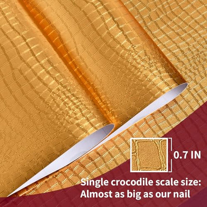Peel and Stick Wallpaper Gold Crocodile Wallpaper 15.7" X 393" - color: Gold Crocodile, size: 15.7" x 395"