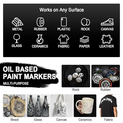 Betem 4 Oil Based Black White Paint Pens, Permanent Fabric Paint Markers - color: 2 Black & 2 White