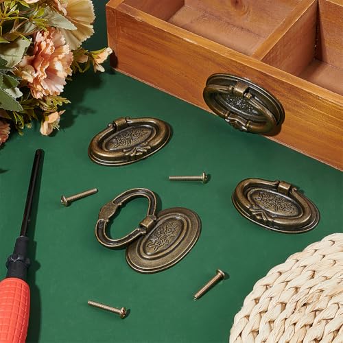 PH PandaHall 4 Pack Antique Drawer Pulls Handles, Oval Dresser Drawer Pulls 2.7" Vintage Cabinet Pulls Cabinet Knobs Shabby Chic Pulls for Dresser Vanity Nightstand Cupboard Wardrobe, Antique Bronze
