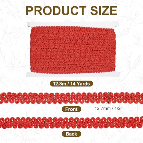 MECCANIXITY Gimp Braid Trim 1/2" x 14 Yards Polyester, Red - color: Red