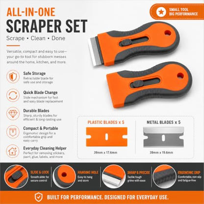 Razor Blade Scraper Tool with 20pcs Extra Blades, Razor Blade Retractable,Safety Lock Paint Stripping Tool, for Removing Labels, Stickers, Decals, Paint from Glass - color: Telescopic scraper