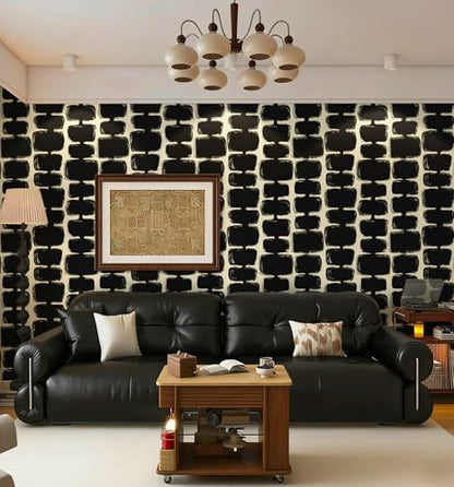 Safiyya Peel and Stick Wallpaper Black and Cream White Contact Paper Mid Century Modern Abstract Geometric Wall Paper Self Adhesive Removable Wallpaper for Bathroom and Bedroom Vinyl 17.3"x78.7" - color: Black and Cream White, size: 17.3" x 78.7"