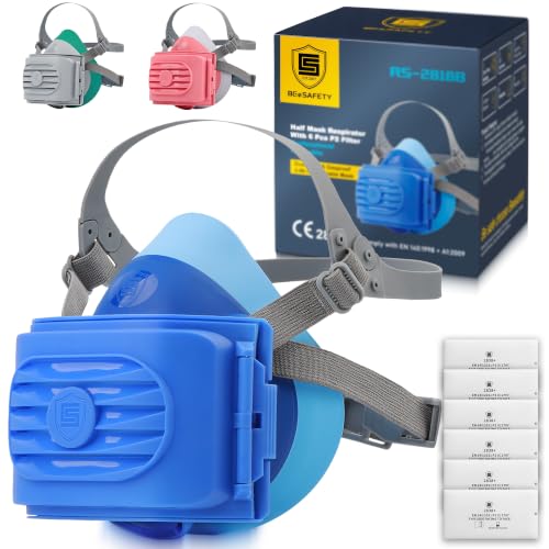Dust Mask,Half Face Reusable Respirator with 6 P2 Filters - color: Blue