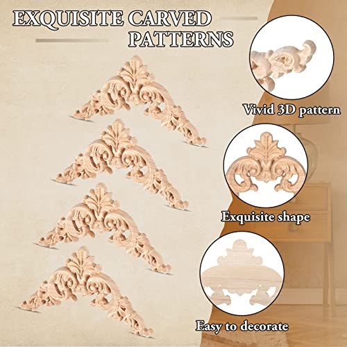 Remerry 80 Pcs Wood Applique Onlays and Wood Corner Decorative Furniture Appliques DIY Unpainted Wooden Carved Corner Decal for Home Furniture Wall Decor, 3.94 x 3.94 Inch