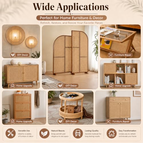 Reaeng Rattan Repair Kit for Chair Caning, Complete Furniture Restoration Kit with 15.7 x 39.4 Inch Cane Webbing Roll, Spline, 2 Caning Chisels and 8 Wooden Wedges - color: Style B