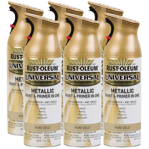 Rust-Oleum Universal All Surface Metallic Spray Paint, Pure Gold - color: Pure Gold, size: 11 Ounce (Pack of 6)