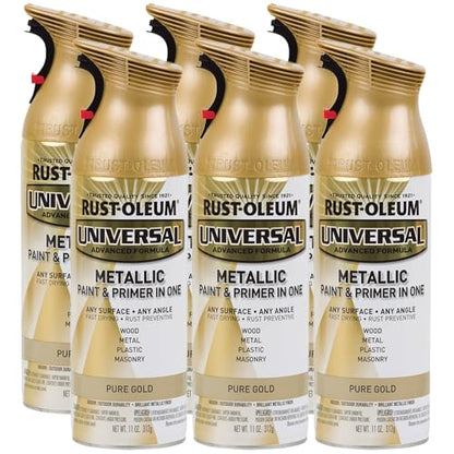 Rust-Oleum Universal All Surface Metallic Spray Paint, Pure Gold - color: Pure Gold, size: 11 Ounce (Pack of 6)
