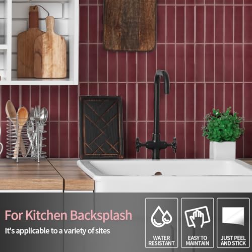 Peel and Stick Backsplash 3D Wall Tiles,Self-Adhesive,Oil Proof,Waterproof, Removable Wall Panels for Kitchen & Bathroom,Modern Design, Easy Install (10.7ft，12x9 inch,14 Pack) (Red) - color: Red