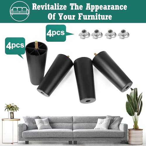 4pcs Plastic Furniture Legs 5-3/8" with T-Nuts, M8-1.25 Bolt - size: 5-3/8 Inch, M8-1.25 Metric Thread Bolts