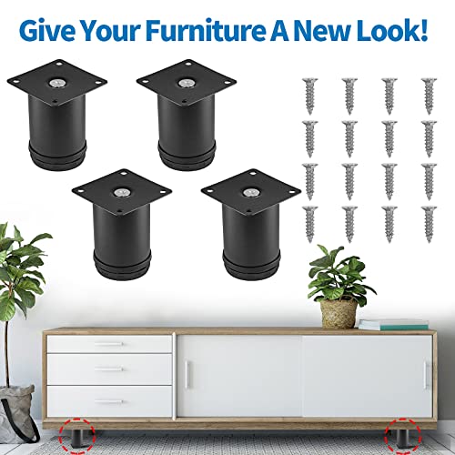 Stainless Steel Adjustable Furniture Legs 3 Inch - Black - 4pcs - color: Black, size: 3"