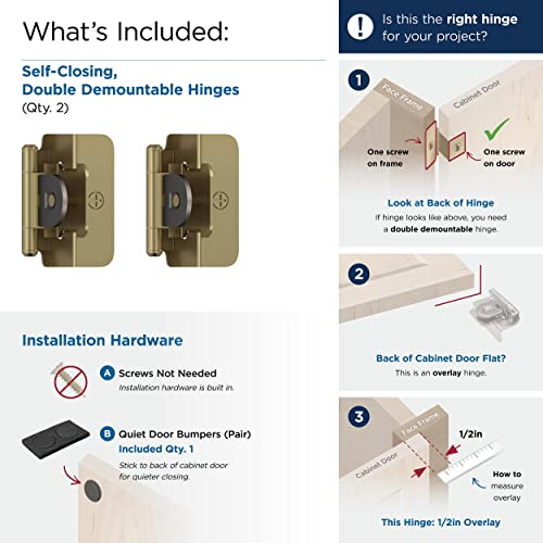 Amerock 1 Pair 1/2" Overlay Golden Champagne Demountable Cabinet Hinge - color: Golden Champagne, size: 1/2 Inch (13 mm) Overlay
