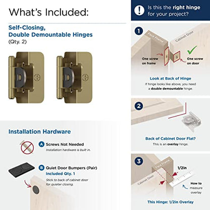 Amerock 1 Pair 1/2" Overlay Golden Champagne Demountable Cabinet Hinge - color: Golden Champagne, size: 1/2 Inch (13 mm) Overlay