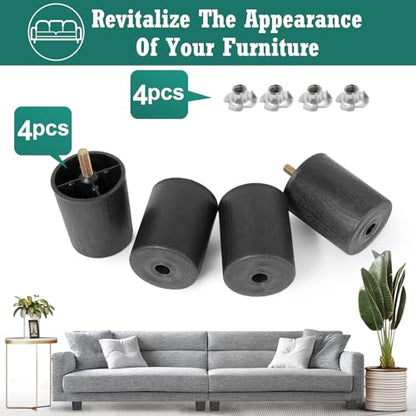 4pcs Plastic Furniture Legs 2-3/4" with T-Nuts, M8-1.25 Bolt - size: 2-3/4 Inch, M8-1.25 Metric Thread Bolts