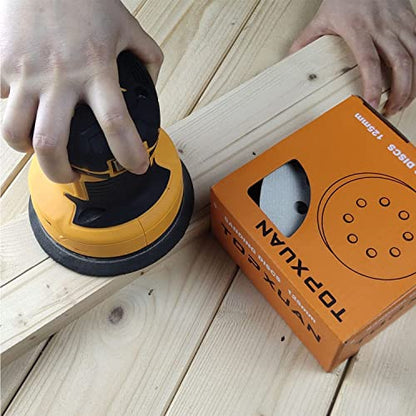 Sanding disc 5 Inch 8 Holes Mixed 60 Pack,Orbital Sander Pads,Hook and Loop Wet/Dry Gold Sandpaper,Include 80,100,120,150,220,320 Grit Each of 10 Pack