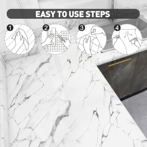 Glossy White Silver Marble Contact Paper 23.6" x 472" Peel and Stick Wallpaper - color: White/Silver, size: 23.6" x 472"